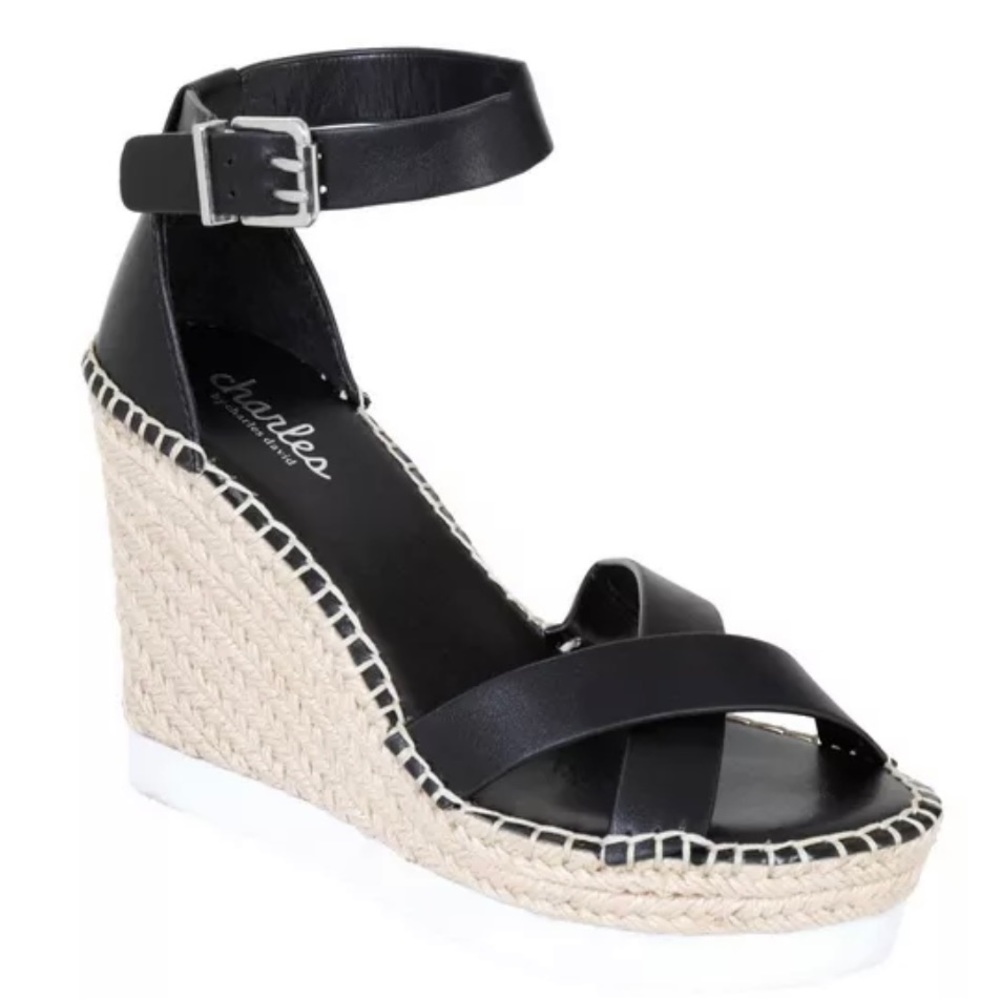 Charles David Women's Faux Leather Cross Strap Wedges